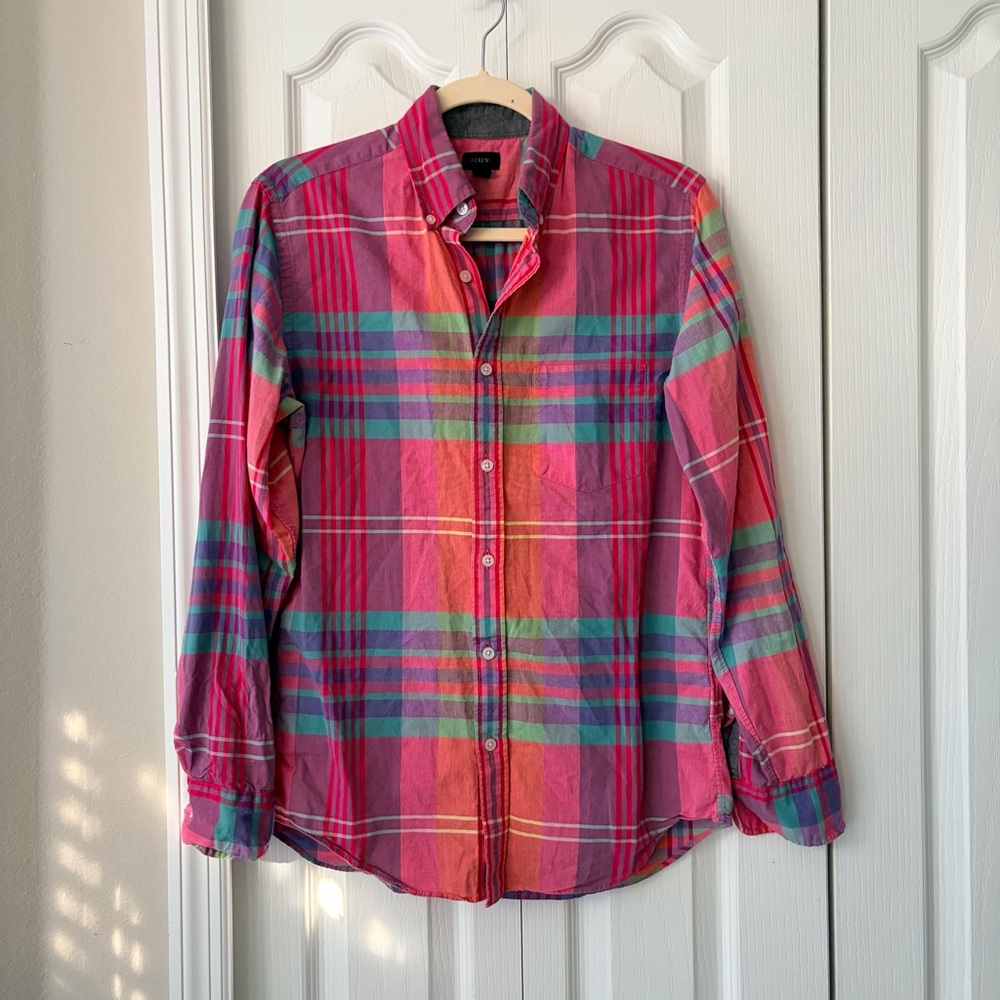 J.Crew Bright Plaid Button-Down Shirt Long Sleeves Men's Size S 100% Cotton